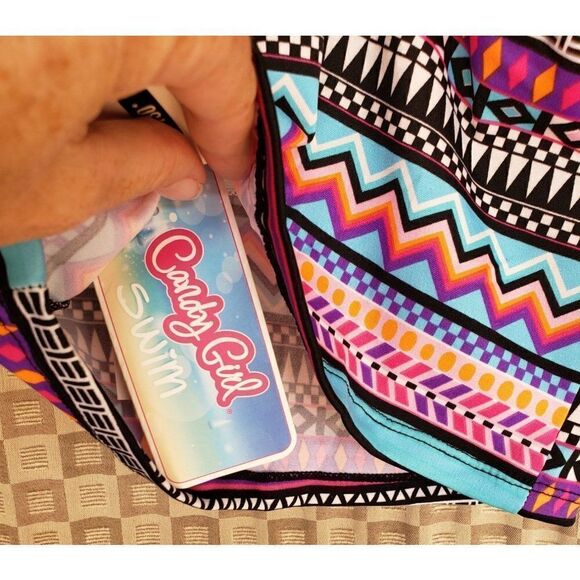 Girls Tankini Lg 10/12 Pink Aztec Print Padded Swimsuit Bathing Suit Top - Picture 4 of 6